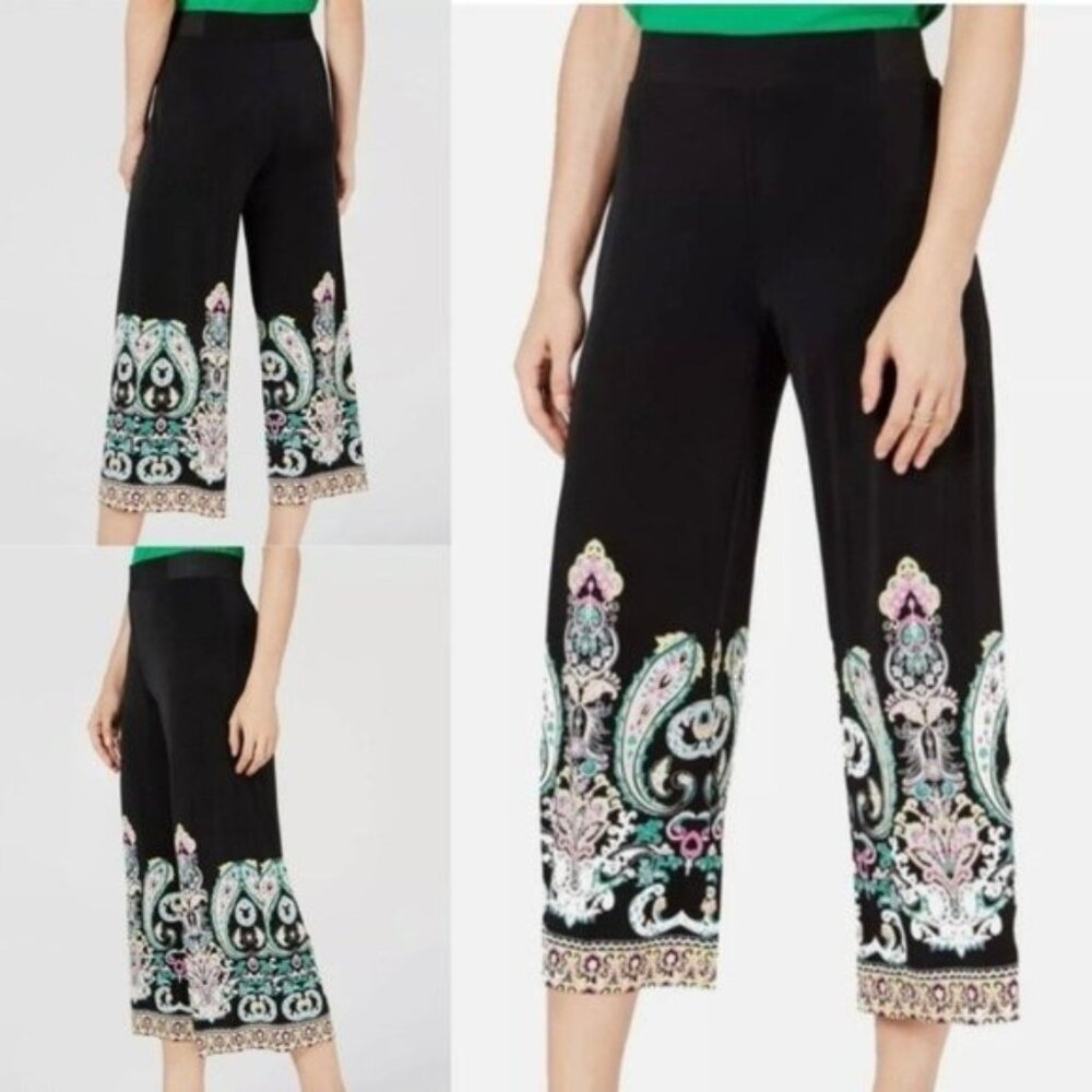 INC Fairycore Boho Y2K Girly Floral Flowy Paisley Cropped Wide Leg Pants Size XS